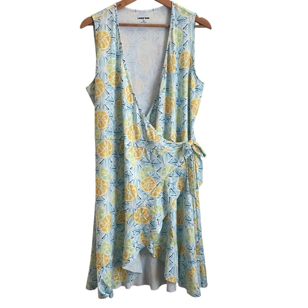 Lands End Womens Citrus Print Swim Cover Up Dress Size M Wrap Beach Vacation